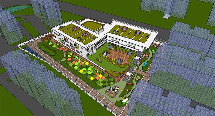 现代创意立体台阶式绿化屋顶活动平台幼儿园托儿所设计(3)