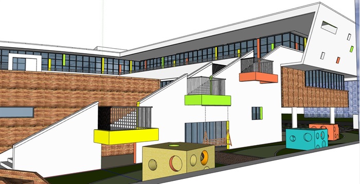 现代创意立体台阶式绿化屋顶活动平台幼儿园托儿所设计(5)