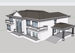 两层详细的美式别墅建筑SU(草图大师)模型