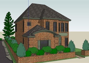 美式风格两层详细的住宅别墅SU(草图大师)模型