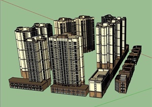 现代详细的商业住宅高层建筑楼设计SU(草图大师)模型