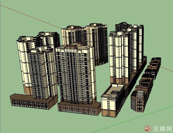 现代详细的商业住宅高层建筑楼设计su模型