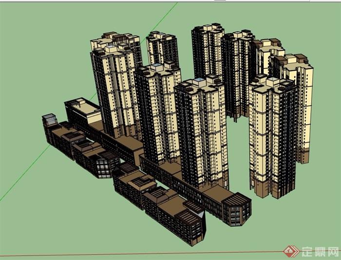 现代详细的商业住宅高层建筑楼设计su模型