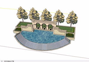 欧式风格详细园林景观景墙水池设计SU(草图大师)模型