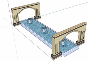 景墙详细的水池设计SU(草图大师)模型