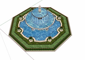 欧式风格水钵水池设计SU(草图大师)模型