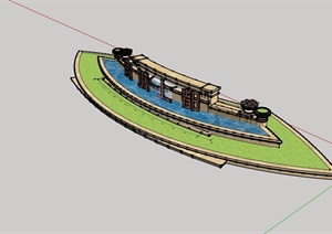 详细的水池景墙素材设计SU(草图大师)模型