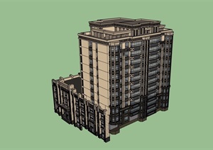 新古典详细的商住楼设计SU(草图大师)模型