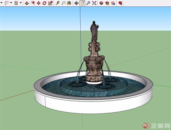 欧式风格雕塑喷泉水池设计su模型