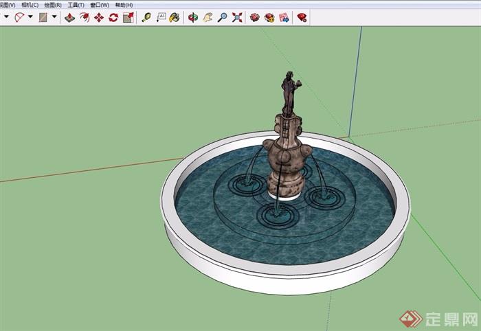 欧式风格雕塑喷泉水池设计su模型