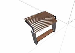 中式休闲廊架及坐凳素材设计SU(草图大师)模型