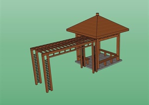 全木质详细的廊亭组合素材设计SU(草图大师)模型
