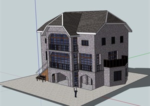 三层美式风格详细的住宅别墅设计SU(草图大师)模型
