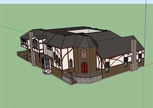 两层详细的美式私人住宅别墅设计SU(草图大师)模型