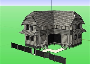 欧式风格两层详细的私人别墅SU(草图大师)模型