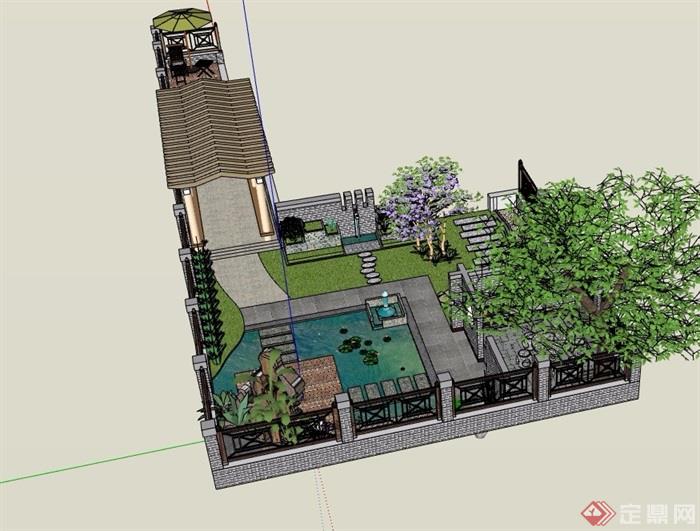 别墅后庭院设计su模型