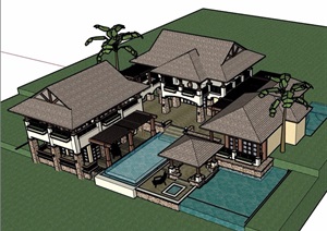 园林景观详细的别墅素材设计SU(草图大师)模型