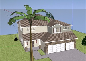 美式详细的两层别墅建筑模型
