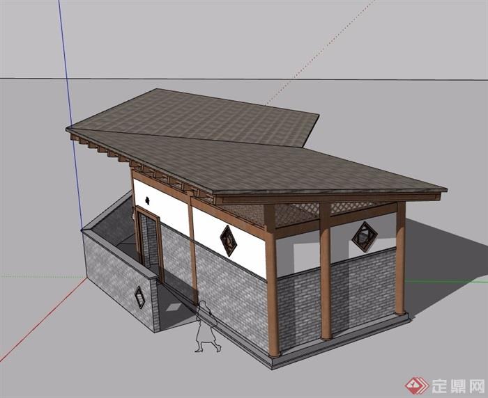 单层中式详细完整的公厕建筑su模型