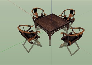 中式桌子组合完整设计SU(草图大师)模型