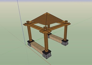 全木质详细完整的休闲亭设计SU(草图大师)模型