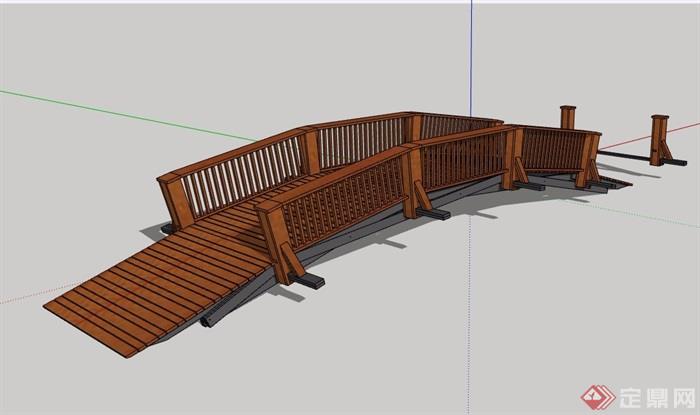 园林景观详细的木质拱桥su模型