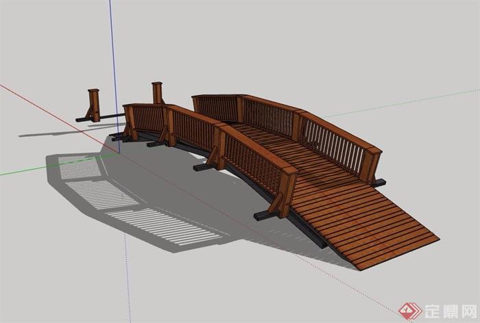 园林景观详细的木质拱桥su模型