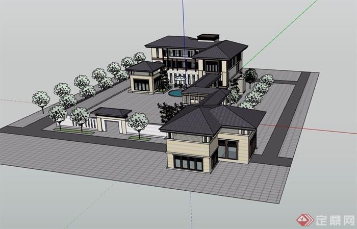 新古典风格详细的私人三层住宅别墅设计su模型