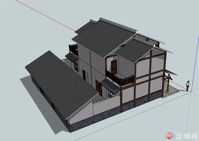 两层中式新民居建筑su模型