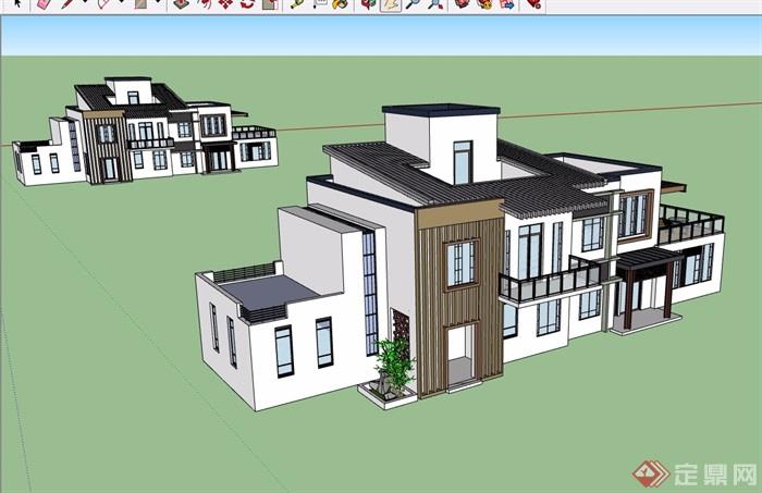 中式兩層詳細的私人別墅su模型