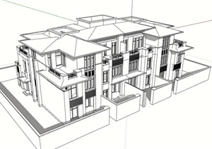 欧式无材质贴图双拼住宅别墅设计SU(草图大师)模型
