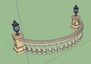 欧式详细的经典石栏杆素材设计SU(草图大师)模型