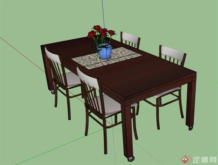 四人详细完整的餐桌椅素材设计su模型