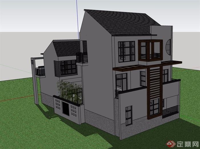 中式详细完整的私人住宅别墅su模型