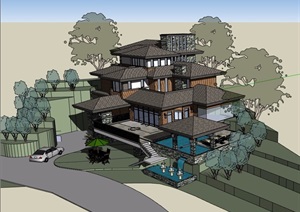新古典风格山地详细完整的别墅SU(草图大师)模型