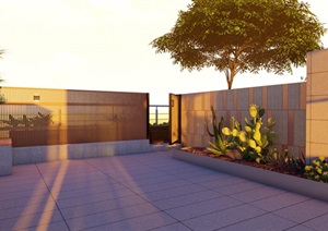 现代简约风格屋顶花园SU(草图大师)模型，不含植物