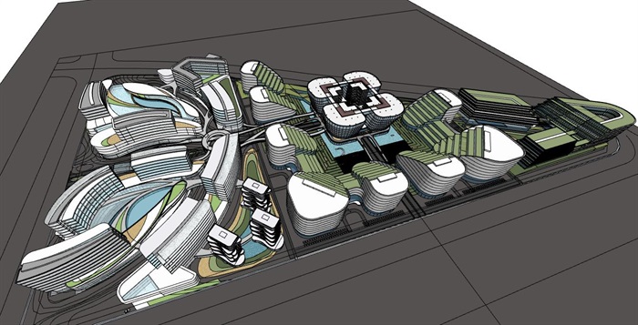 三角形基地现代大型参数化曲线形体城市商业文化办公会展中心综合体规划(3)