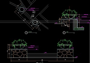 现代园林景观花钵及坐凳设计cad施工图