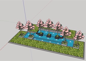 园林景观种植池及喷泉水池设计SU(草图大师)模型