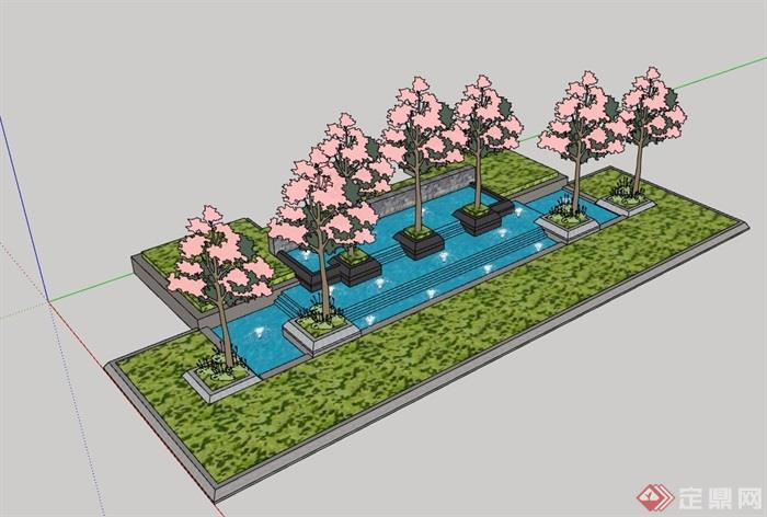 园林景观种植池及喷泉水池设计su模型