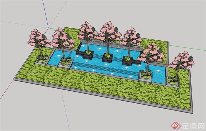 园林景观种植池及喷泉水池设计su模型