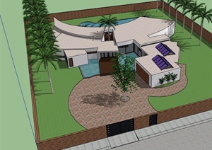 单层详细完整的私人住宅别墅设计SU(草图大师)模型