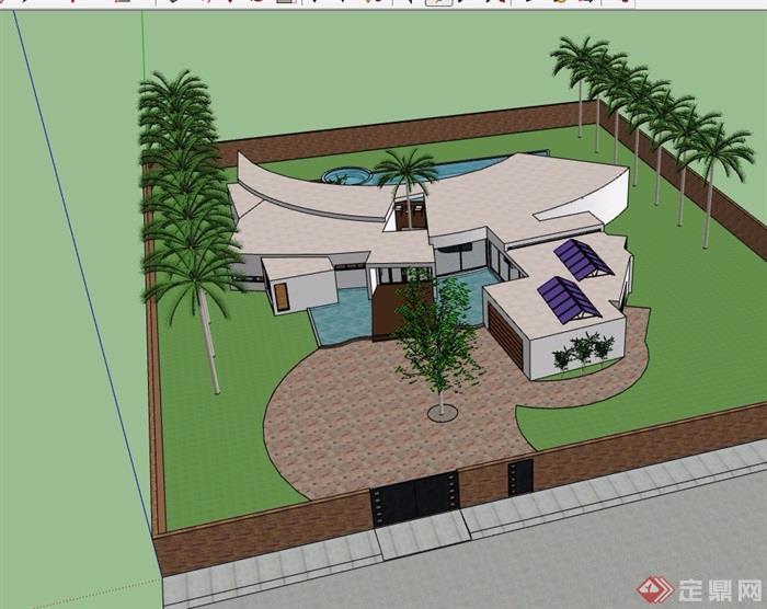 单层详细完整的私人住宅别墅设计su模型