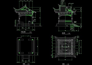 古典中式方形亭子设计cad施工图