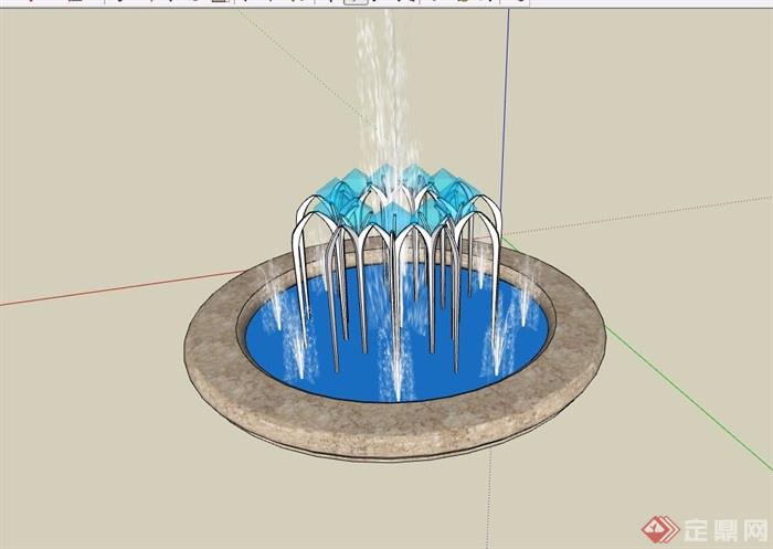 详细的经典喷泉水池su模型