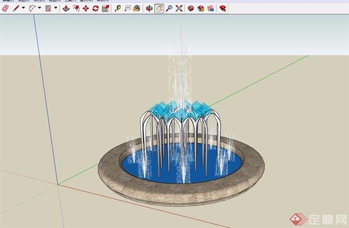 详细的经典喷泉水池su模型