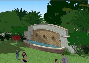 欧式风格经典详细的水池景墙素材SU(草图大师)模型