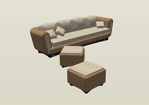 园林景观详细的沙发及坐凳SU(草图大师)模型