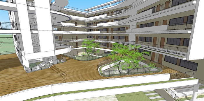 现代创意立体交流空间连廊休息平台曲线有机式中小学校园规划教学楼设计(5)