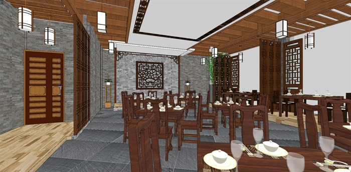现代典雅高端中式仿古餐厅(3)